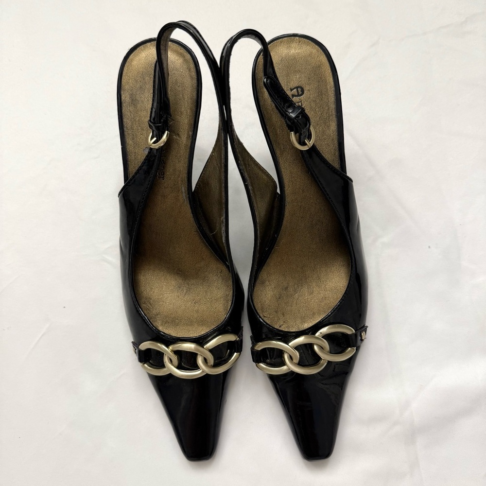 Vintage Etienne Aigner Black Heels with Chain Detail